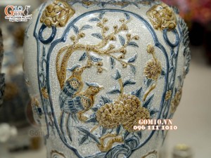 Đôi chóe men rạn đắp nổi tứ cảnh bốn mùa kênh, 30L