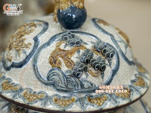 Đôi chóe men rạn đắp nổi tứ cảnh bốn mùa kênh, 30L