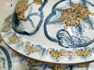 Đôi chóe men rạn đắp nổi tứ cảnh bốn mùa kênh, 30L