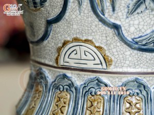 Đôi chóe men rạn đắp nổi tứ cảnh bốn mùa kênh, 30L