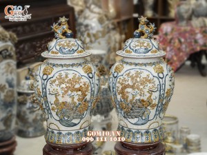 Đôi chóe men rạn đắp nổi tứ cảnh bốn mùa kênh, 50L