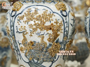 Đôi chóe men rạn đắp nổi tứ cảnh bốn mùa kênh, 50L