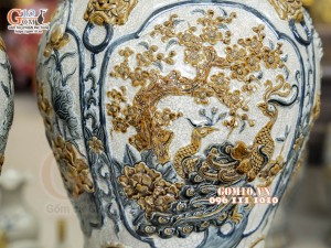 Đôi chóe men rạn đắp nổi tứ cảnh bốn mùa kênh, 50L