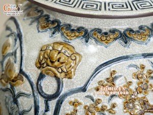 Đôi chóe men rạn đắp nổi tứ cảnh bốn mùa kênh, 50L