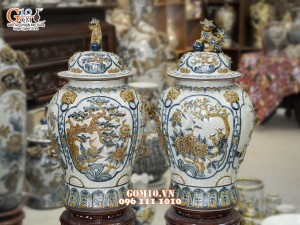 Đôi chóe men rạn đắp nổi tứ cảnh bốn mùa kênh, 50L