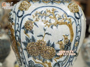 Đôi chóe men rạn đắp nổi tứ cảnh bốn mùa kênh, 50L