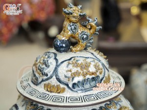 Đôi chóe men rạn đắp nổi tứ cảnh bốn mùa kênh, 50L