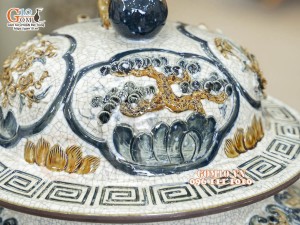 Đôi chóe men rạn đắp nổi tứ cảnh bốn mùa kênh, 50L