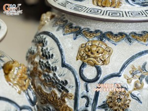 Đôi chóe men rạn đắp nổi tứ cảnh bốn mùa kênh, 50L