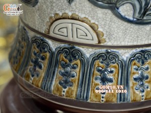 Đôi chóe men rạn đắp nổi tứ cảnh bốn mùa kênh, 50L