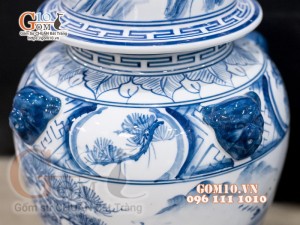 Đôi chóe men chàm cổ vẽ cảnh Sơn Thủy 15L