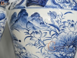 Đôi chóe men trắng vẽ Chép Sen tràm cổ, 30L