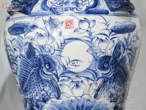 Đôi chóe men trắng vẽ Chép Sen tràm cổ, 30L