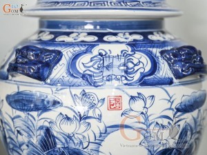 Đôi chóe men trắng vẽ Chép Sen tràm cổ, 30L