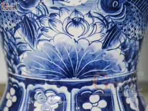 Đôi chóe men trắng vẽ Chép Sen tràm cổ, 30L