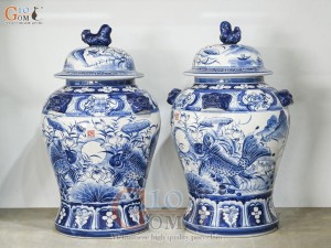 Đôi chóe men trắng vẽ Chép Sen tràm cổ, 30L