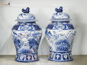 Đôi chóe men trắng vẽ Chép Sen tràm cổ, 30L