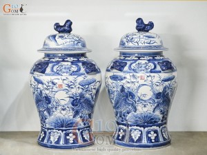 Đôi chóe men trắng vẽ Chép Sen tràm cổ, 30L