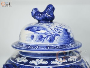 Đôi chóe men trắng vẽ Chép Sen xanh lam, 30L