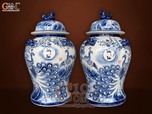 Đôi chóe men trắng vẽ Công Đào phú quý tràm cổ, 30L