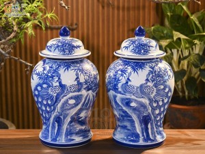 Đôi chóe men trắng vẽ Công Trúc Sơn Thủy, 15L