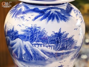 Đôi chóe men trắng vẽ Công Trúc Sơn Thủy, 15L