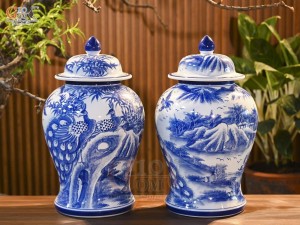 Đôi chóe men trắng vẽ Công Trúc Sơn Thủy, 15L