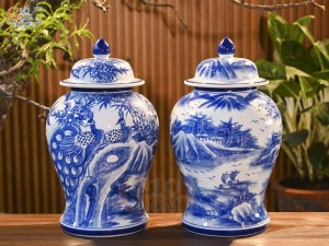 Đôi chóe men trắng vẽ Công Trúc Sơn Thủy, 15L