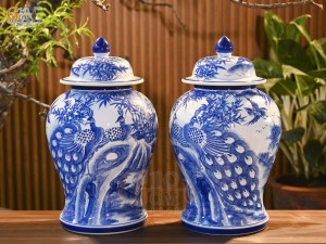 Đôi chóe men trắng vẽ Công Trúc Sơn Thủy, 15L