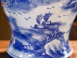 Đôi chóe men trắng vẽ Công Trúc Sơn Thủy, 15L