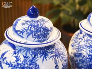 Đôi chóe men trắng vẽ Công Trúc Sơn Thủy, 15L