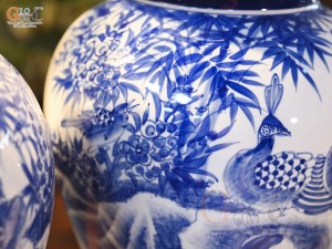 Đôi chóe men trắng vẽ Công Trúc Sơn Thủy, 15L