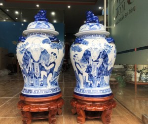 Đôi chóe men trắng vẽ Lộc Thọ, 30L 