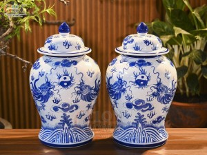 Đôi chóe men trắng vẽ Long Phụng, 30L