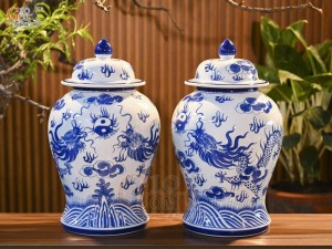 Đôi chóe men trắng vẽ Long Phụng, 30L