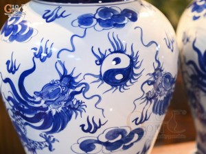 Đôi chóe men trắng vẽ Long Phụng, 30L