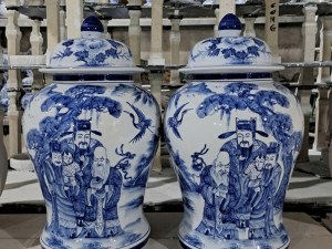 Đôi chóe men trắng vẽ Phúc - Lộc - Thọ, dung tích 30lit