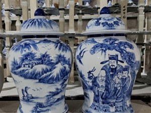 Đôi chóe men trắng vẽ Phúc - Lộc - Thọ, dung tích 30lit