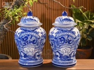 Đôi chóe men trắng vẽ Phúc Đức, 30L