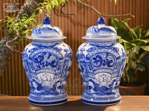 Đôi chóe men trắng vẽ Phúc Đức, 30L