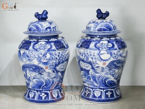 Đôi chóe men trắng vẽ Trĩ Đào phú quý xanh lam, 30L