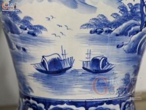 Đôi chóe men trắng vẽ Trĩ Đào phú quý xanh lam, 30L