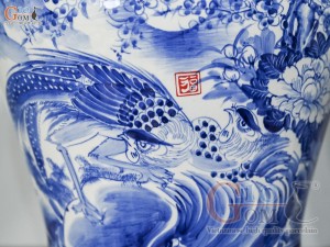 Đôi chóe men trắng vẽ Trĩ Đào phú quý xanh lam, 30L