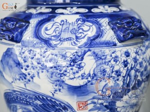 Đôi chóe men trắng vẽ Trĩ Đào phú quý xanh lam, 30L