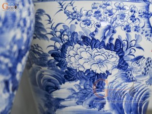 Đôi chóe men trắng vẽ Trĩ Đào phú quý xanh lam, 30L