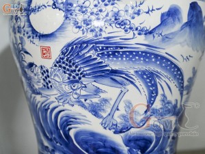 Đôi chóe men trắng vẽ Trĩ Đào phú quý xanh lam, 30L