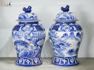 Đôi chóe men trắng vẽ Trĩ Đào phú quý xanh lam, 30L