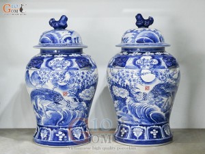 Đôi chóe men trắng vẽ Trĩ Đào phú quý xanh lam, 30L