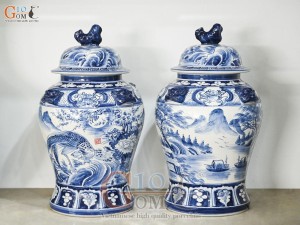 Đôi chóe men trắng vẽ Trĩ Đào phú quý tràm cổ, 30L