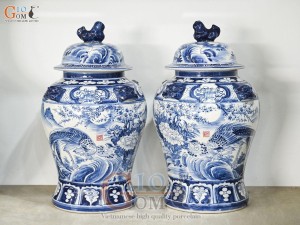 Đôi chóe men trắng vẽ Trĩ Đào phú quý tràm cổ, 30L